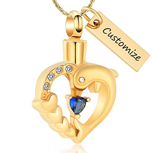 constantlife Dolphin Cremation Jewelry for Ashes Memorial Urn Necklace Stainless Steel Keepsake Heart Crystal Pendant2