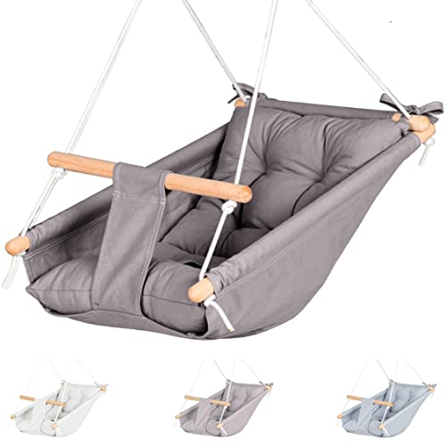 Canvas Baby Hammock Swing by Cateam - Dark Gray - Wooden Hanging Swing Seat Chair for Baby with Safety Belt and mounting Hardware. Baby Hammock Chair Birthday Gift. Canvas Baby Hammock Swing by Cateam - Dark Gray - Wooden Hanging Swing Seat Chair for Baby with Safety Belt and mounting Hardware. Baby Hammock Chair Birthday Gift.