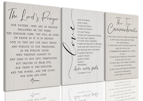 AOYUSMO 3 Piece 10 Commandments Wall Art Christian Canvas Wall Art Bible Verse Pictures Wall Decor Jesus Religious Art Prints Scripture Artwork for Living Room Church Office
