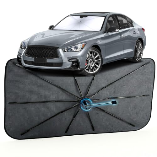 Image of Car Windshield Sun Shade for Infiniti Q50 2014-2026, Foldable Car Sunshade | For Front Window,Car Shades Umbrella with Reflective Coated Fabric, Sun Visor Keep Car Cool&Protects Interior,1:1 Exact Fit