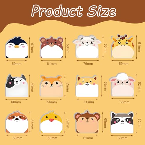 iJiZuo 24Pack Haftnotizen, 720 Blatt Süße Sticky Notes, Selbstklebende Haftnotizzettel, Selbstklebende Notizblöcke für Kinder Geschenke, Büro Schule Haus Kühlschrank(Tier-Muster)