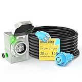 CircleCord 4 Prong 15 Feet 30 Amp Generator Extension Cord and Inlet Box with Locking Connector, Heavy Duty NEMA L14-30P/L14-30R, 125/250V 7500W 10 Gauge SJTW Generator to House Power Cord