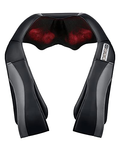 Shiatsu Back Neck and Shoulder Massager with Adjustable Heat and Speed, 8 Nodes Electric Deep Tissue Kneading Massage for Back Pain Relief, Ideas Christmas Gifts for Women Men, Use at Home Car Office