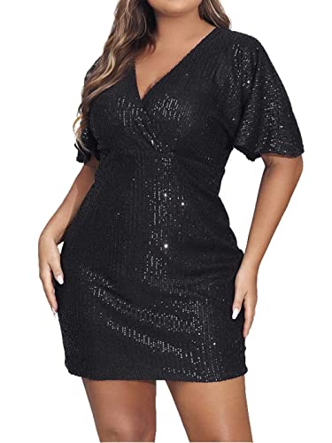 EVILD Plus Size Sequin Dress Black Bodycon Party Sexy Dresses for Women