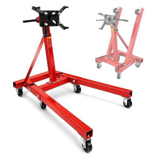 WUDLEP Engine Gearbox Support Stand with Folding Function, 2000Lbs Capacity Engine Motor Stand, Heavey Duty Engine Lift Stand with 6 Wheels, Ideal for Garage, Auto Repair Store, Red