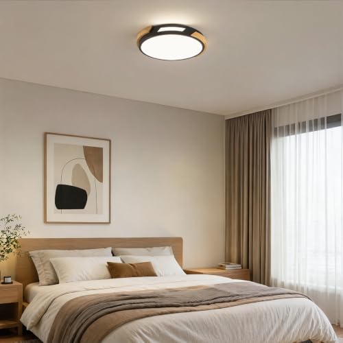 Image of Modern LED Ceiling Light, Wood Dimmable Flush Mount Ceiling Light Fixture