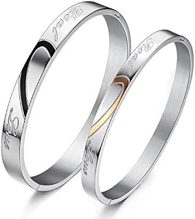 Real Love Engraved Heart Formation Two Piece Couple Bracelet for Girls and Boys…