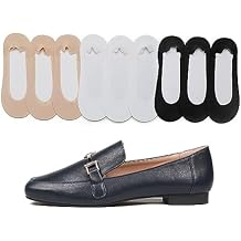 FEVERSOLE Womens Fashion Trim Deco Loafer Navy Grain Size 7.5 M US Bound With No Show Socks Women Low Cut Silky Thin Socks 3 Colors 9 Pairs