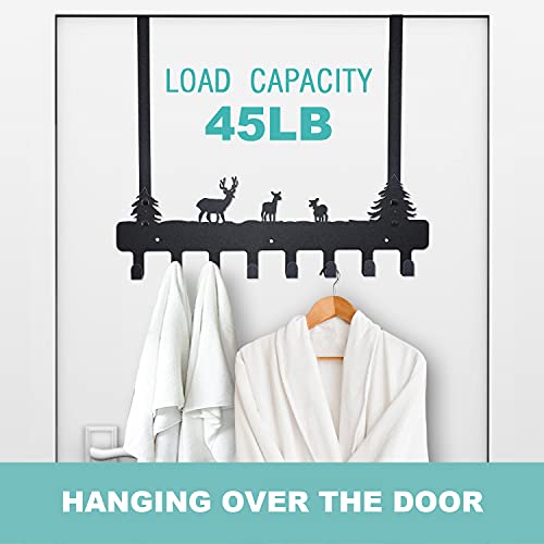 Over The Door Hooks Hanger 17.7" 8 Hooks, Door Mount Towel Rack Towel Hooks For Bedroom Kitchen Pool Beach Towels Bathrobe Wall Mount Hang On The Door Cabinet Cupboard Metal Sandblasted (Black) #TOP4