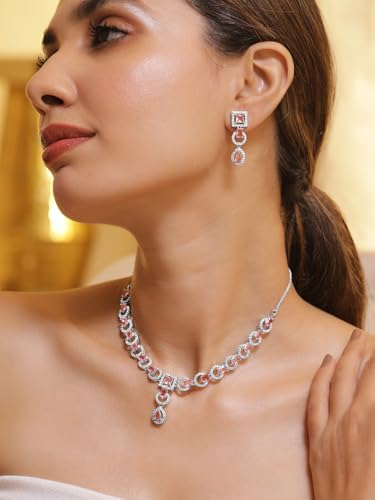 Image of Rubans American Diamond Zirconia Necklace Set Stylish Jewellery Gift for Women & Girls