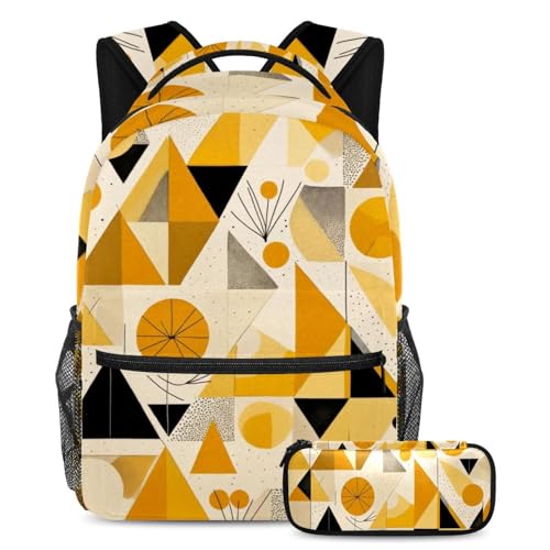 Sac à dos géométrique jaune abstrait style urbain pour le lycée et la fac