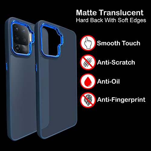 Image of A rtistque Frosted Translucent Back Cover Case for Oppo F19 Pro | Electroplated Chrome Ring | Raised Camera Edges for Protection | Smooth Sides TPU - Blue