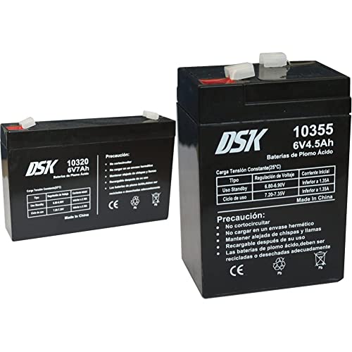 DSK 10320 - Batería de Plomo AGM Recargable Sellada de 6V y 7Ah. Ideal para Coche y Motos eléctricos para niños, Patinetes, Sistemas SAI/UPS & Batería Plomo AGM Sellada VRLA 6V 4,5Ah