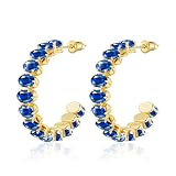 Linawe Chunky Gold Hoop Earrings for Women, Sapphire Royal Blue Huggie Earrings, Birthstone Cubic Zirconia Rhinestone Crystal Imitation Diamond Half Hoop Earrings Hypoallergenic