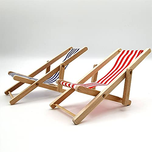 Sxfse Dollhouse Decoration, Mini Wooden Folding Beach Sunbath Chair Longue Deck Chair Craft Dollhouse Accessories #TOP3
