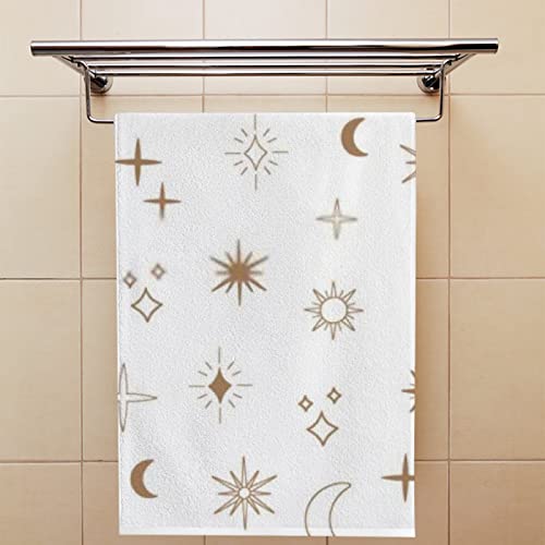 Bath Towel Hand Towel Boho Star Moon Sun Gold Doodle Style White Soft Fabric Fine Seam Lightweight Bathroom Beach Pool Towel Outdoors Travel Sports 30X15 Inch Set Of 2 #TOP3