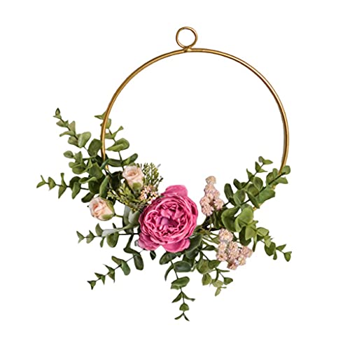 Couronne en fer forgé FLXHSA avec fleurs artificielles pour déco murale