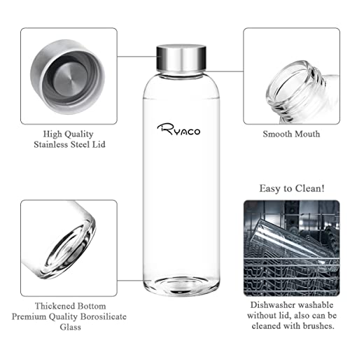 Image of Ryaco 550ml /18oz Water Bottle, Portable Glass Water Bottle with Sleeve for Hot and Cold Drinks, BPA Free, Glass Bottle with Sponge Brush, Dishwasher Safe