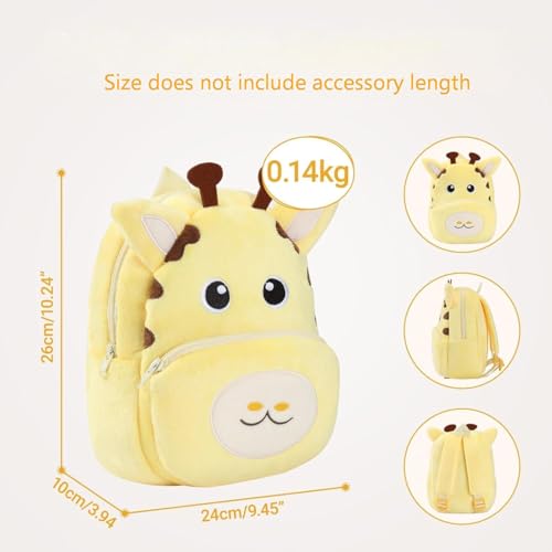 Unisex Toddler Animal Backpack，Ultra-Soft Lightweight School Bag，Cute Plush Giraffe Mini Daypack for 2-6 Years2