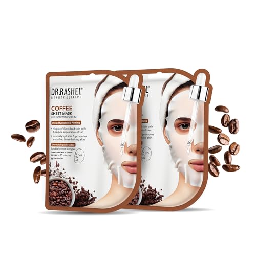 Image of DR.RASHEL Coffee Face Sheet Mask With Serum For Women and Men | All Skin Types | Soft and Healthy Skin | Deep Cleansing & Oil Control | Repairing & Nourishment | Soothing And Hydrating | Paraben Free | Pack Of 2 | 20 Grams Each