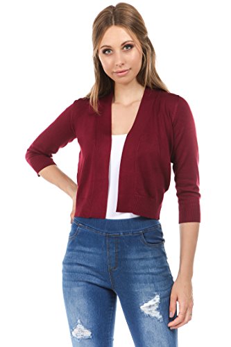 Image of Cielo Women's Soft Solid Open Front 3 /4 Sleeve Sweater Cardigan