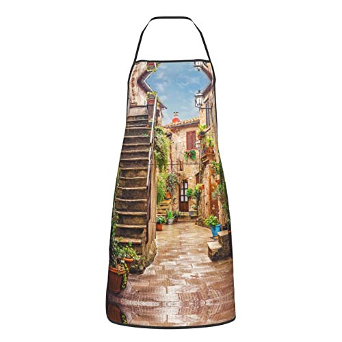 Zimbro Mediterranean Street With Houses Adjustable Bib Apron, Waterproof And Grease Proof, Kitchen Apron For Women And Men. #TOP1