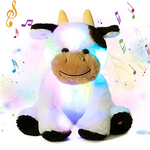 Image of Cuteoy Musical Plush Cow Stuffed Animal Soft Glowing LED Light-up Nightlight Toys Singing Lullabies Birthday Christmas Plushies Gifts for Kids Boys Girls,10"