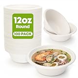 W&Y 12 oz Paper Bowls, 100-Count Disposable Compostable Bowls, Microwave Safe & Heavy Duty, Biodegradable Sugarcane Fiber Bowl for Hot Soup, Salad, Snacks, and Party Use