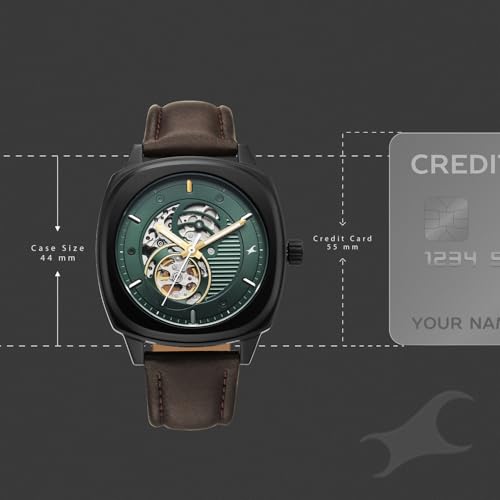Image of Fastrack Automatics 3.0 Analog with Dark Green Dial Dark Brown Genuine Leather Strap Watch for Men - 3333NL01