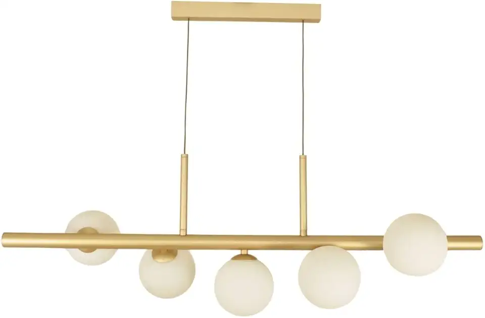 Pendente Jabuticaba Moderno 5 Globos de Vidro Alumínio Dourad Base G9 Fio Regulável 2m Decoração Interior