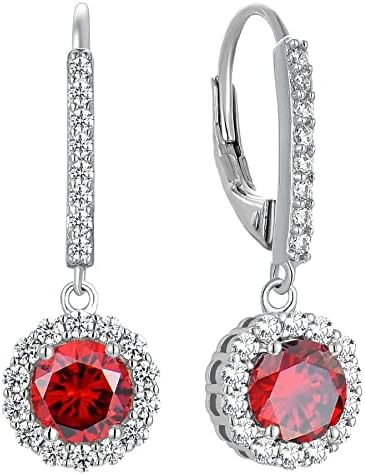 YL Drop Earrings 925 Sterling Silver 12 Birthstone Round Cubic Zirconia Dangle Earrings for Women