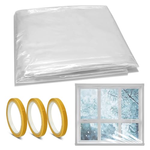 Winter Thermo Cover Fenster-Isolierfolie,Wärmeschutzfolie Fenster Isolierfolie Kit, DIY Isolierfolie Fenster Kälteschutzfolie Fenster mit für Winddicht und Warm im Winter (clear, 1.6×5m)