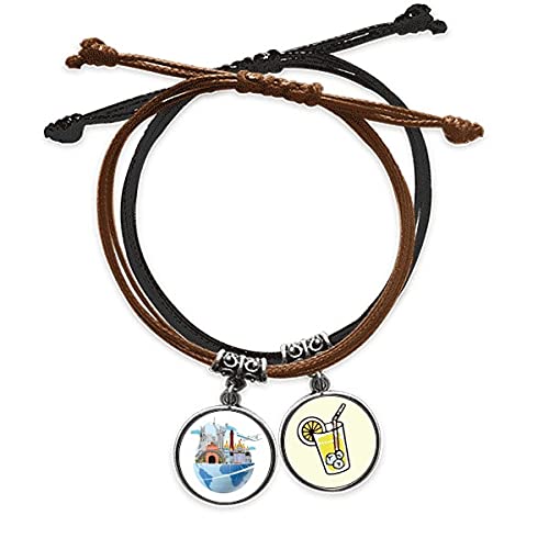 Bracelet avion de voyage en cuir et corde tressée style historique