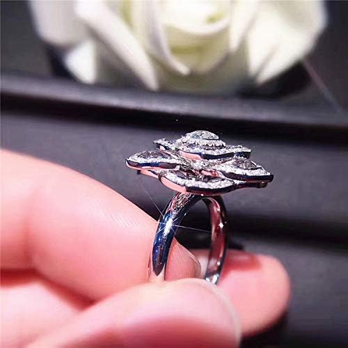 925 Sterling Silver Shining Flower Ring Heart Shape Cubic