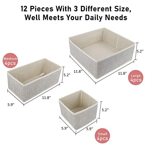 Hinotori Cloth Drawer Organizer Foldable Storage Box Closet Dresser Drawer Divider Nursery Basket Bins For Underwear, Bras, Lingerie, Beige, 12 Pack #TOP2