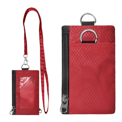 RFID Blocking Wallet - Slim Wallet For Secure Travel,Minimalist Wallet With Keychain & Id Holder, Perfect For On-The-Go Safety(Red)