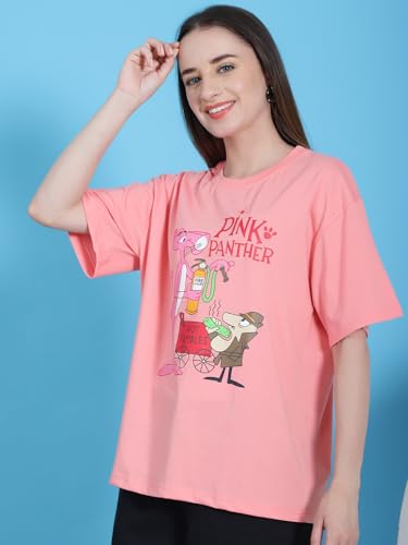 Image of Preneum Women's Cotton Cool Graphic Printed Baggy Fit Drop-Shoulder Sleeves Cotton Oversized T-Shirt
