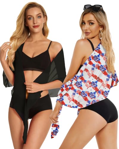 Image of CHICGAL 2 Pieces Women Beach Sarong Bathing Suit Wrap Skirt Sheer Bikini Swimsuit Cover Ups for Swimwear