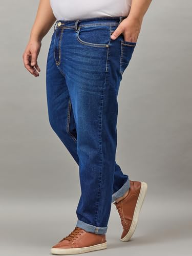 Image of Style Quotient Men Plus Size Black Tapered Fit Mid Rise Stretchable Jeans