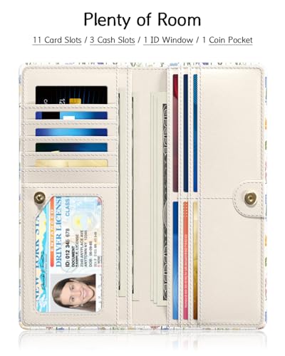 Image of Nipichsha Womens Wallet, RFID Slim Wallets for Women, Thin Ladies Credit Card Holder Purse, Cute Leather Bifold Clutch Billfold with 11 Card Slots & ID Window, Colorful Flowers