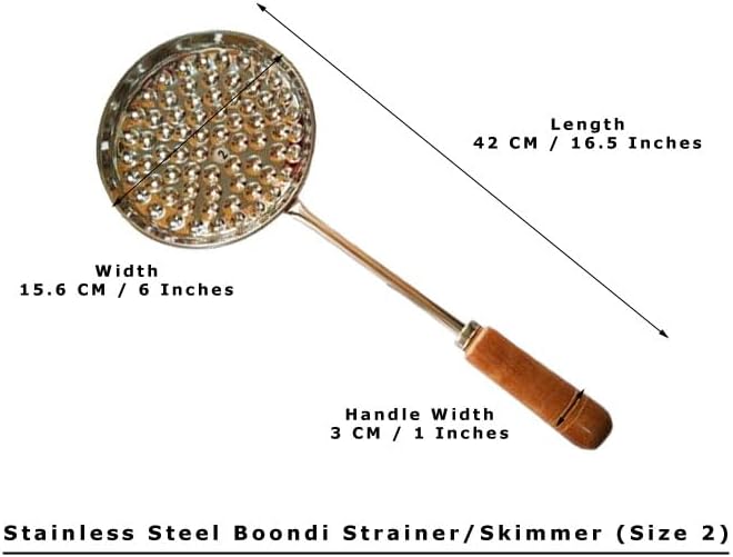 Sahishnu Online & Marketing Stainless Steel Boondi Maker, Boondi Stainer, Skimmer with Wooden Handle - Size No. 2