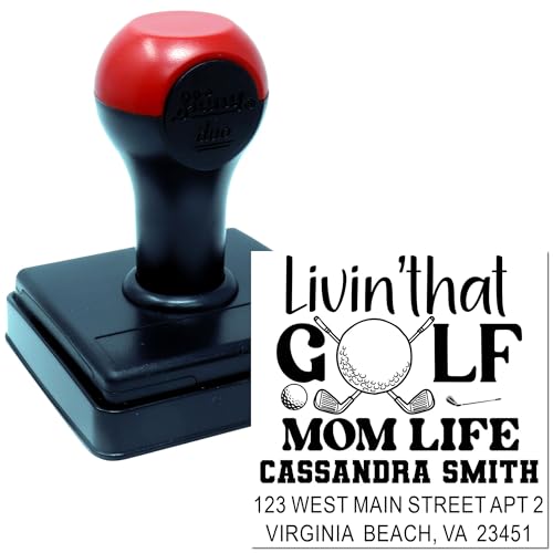 Image of Golf Mom Vibes, Mom Gift - Personalized 3 Line Rubber Stamp, Standard, 1-5 /8 Square, Unique Enthusiast Present, Ideal for Mothers Day, Birthday, or Special Occasion, Lovers