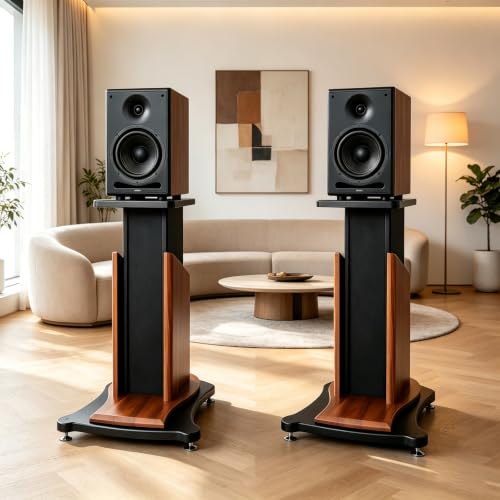 Wooden Vibration Absorbing Floor Speaker Stands Pair