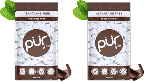 Image of PUR Gum | Aspartame Free Chewing Gum | 100% Xylitol | Natural Chocolate Mint Flavored Gum, 55 Pieces (Pack of 2)