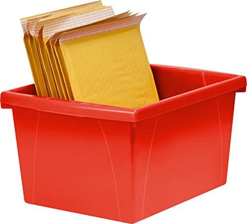 Image of Storex 4 Gallon Storage Bin with Lid - Plastic Classroom Organizer for Books and Supplies, Red, 6-Pack (61411C06C)