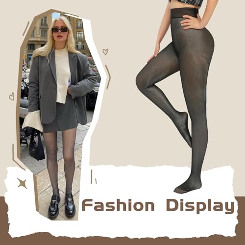 Image of X-CHENG Fleece Lined Tights Women Sheer-Fishnets Patterned Warm Pantyhose Leggings Fake Translucent Thermal Tights