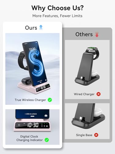 Image of Wireless Charger for Samsung S25 with Clock 3 in 1 Android Charging Station | Charging Station for Galaxy S25 Ultra,Z Flip 7,Fold,Galaxy Bud, Watch Charger for Galaxy Watch 8,7,6,5Pro, Nightstand Charger