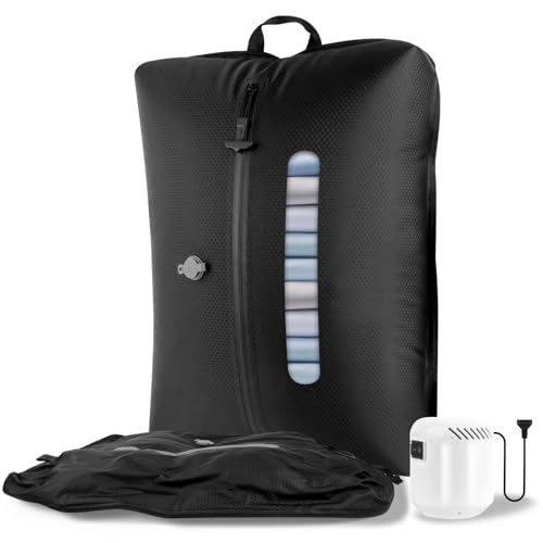 AIDONS Sacchetti Sottovuoto per Vestiti Viaggio con Pompa 5 kPa,Riutilizzabile IP67 Impermeabile Sacco Sottovuoto in Nylon 420D per Valigie e Zaini,Resistente e conveniente (1 pezzi+ pompa)