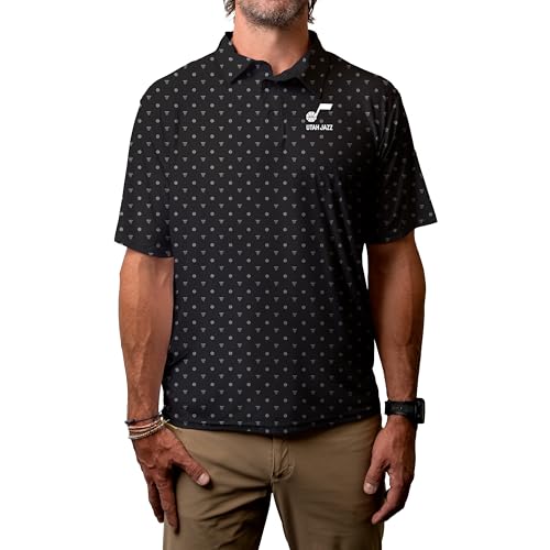 Utah Jazz NBA Officially Licensed Short Sleeve Performance Polo Strengthened All Over Print, Large