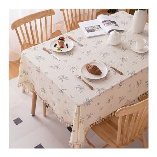 Nappe rectangulaire coton beige KnSam 140x220 fleur brodée - 2